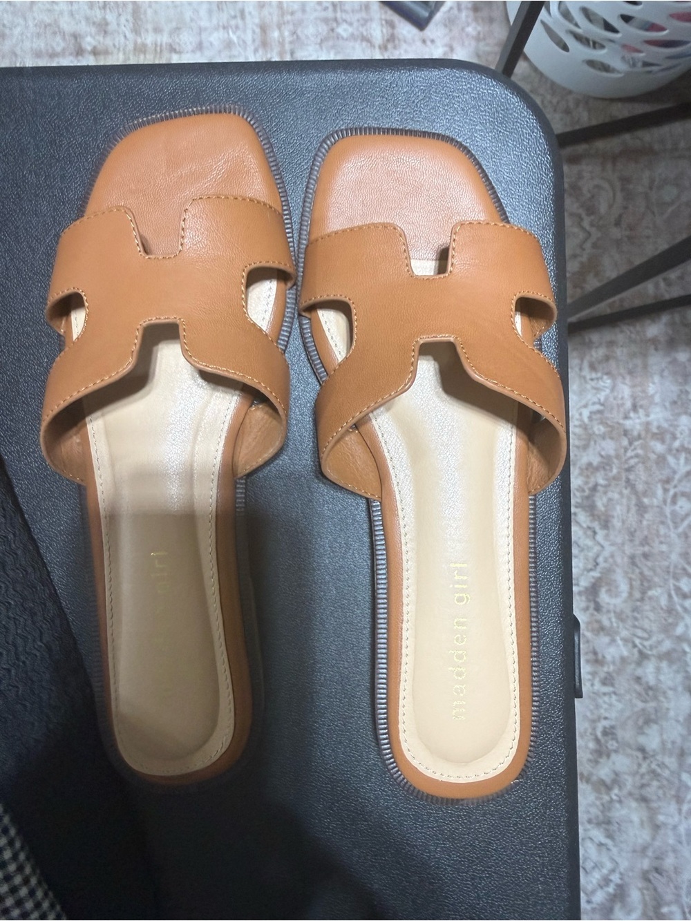 Madden Girl Tan Slide Mules with Cutout Strap